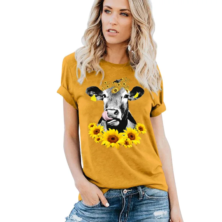 

Футболка женская с принтом подсолнуха и коровы, 90-е