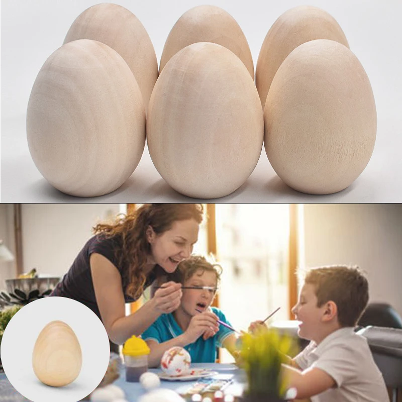 

5 шт., декоративное яйцо из натурального дерева для детей