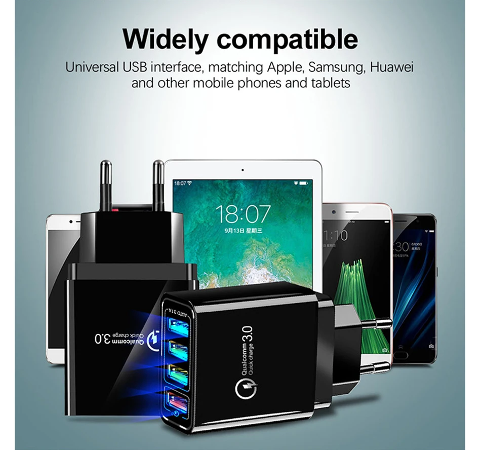 Быстрое зарядное устройство 48 Вт 3,0 USB зарядное устройство для samsung A50 A30 iPhone 7 8 huawei P20 Tablet QC 3,0 быстрое настенное зарядное устройство США ЕС Великобритания разъем-адаптер