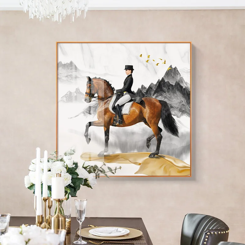 

Modern Style Black Knight and Horse Painting Wall Art Canvas with Golden Effect Wall Pictures for Living Room Unique Oil Canvas