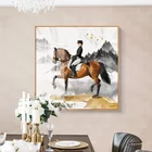 Настенная картина в современном стиле с изображением черного рыцаря и лошади, холст с золотым эффектом, настенные картины для гостиной, уникальный холст с масляными красками