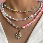 Ожерелье в стиле бохо для женщин, карамельные кристаллы, цветок маргаритки, глиняные бусины, асимметричный барочный жемчуг, чокер с подвеской в виде сердца и Креста, ювелирные изделия