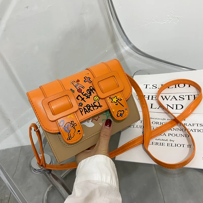 

Small Bag Women's Bags 2020 Popular New Fashion Versatile Crossbody Bag Net Red Graffiti Small Square Bags