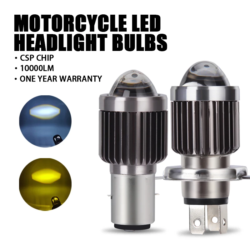 

1pcs H4 Led Motorcycle Headlight Bulb 15W 10000LM CSP Chips BA20D LED Fisheye Convex Len Spotlight Dual Color White Yellow 6000K