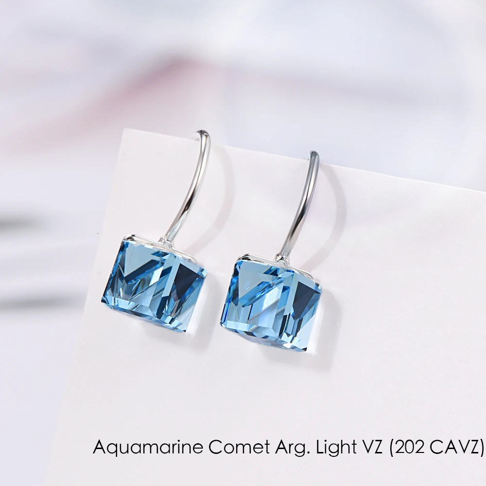 Серьги-капли с кристаллами Swarovski, новинка, модные кубические необычные серьги для пирсинга из камня, свисающие серьги для женщин, ювелирные изделия для свадебной вечеринки, подарок - Окраска металла: Crystal Aquamarine