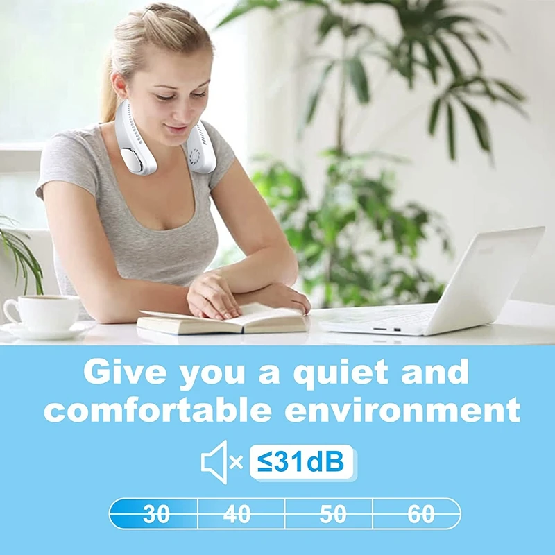 Портативный шейный вентилятор персональный безлопастный без лопасти подвесной