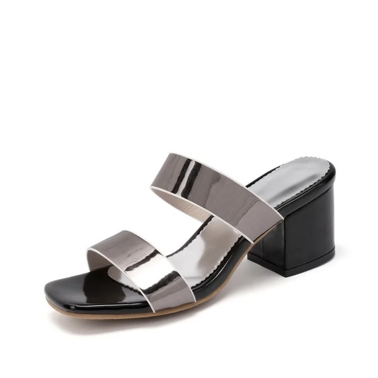 

2019 summer high heeled shoes silver thick heeled one and a half line slippers Korean women's sandals wear women's sandals gun