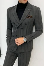 Oimg masculino casual terno de três peças listrado double breasted konishi ajuste juventude vestido de casamento masculino (2)