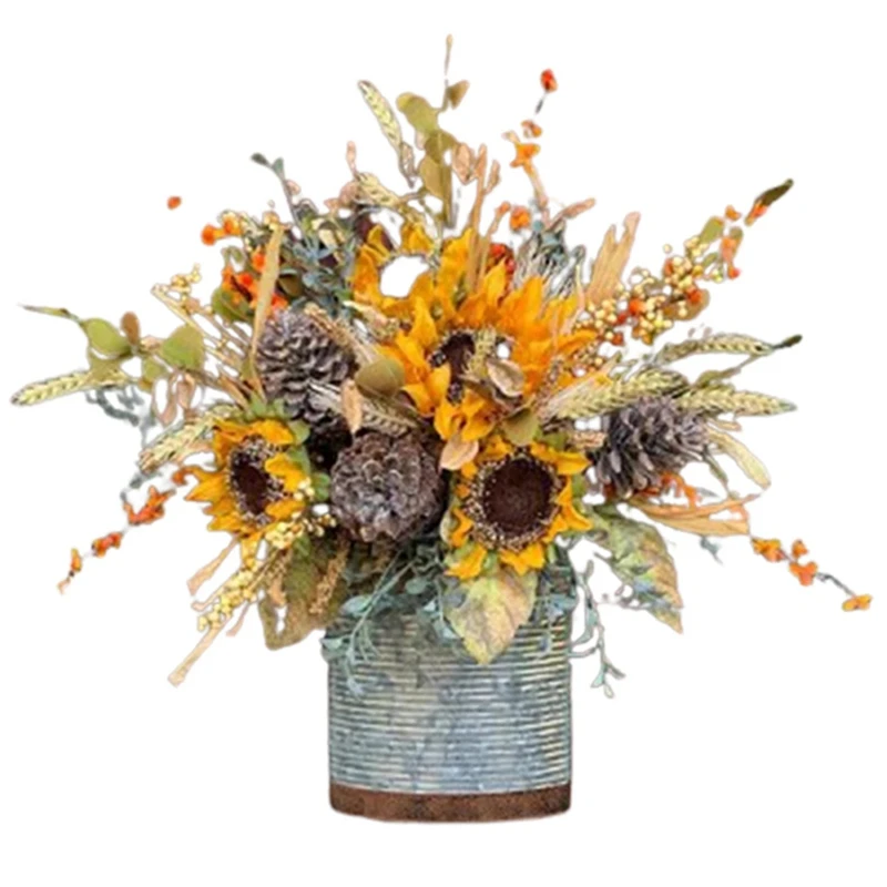 

Fall Front Door Wreath Harvest Sunflower Pine Cone Circle Garland Autumn Wreath For Front Door Wedding Wall Home Decor