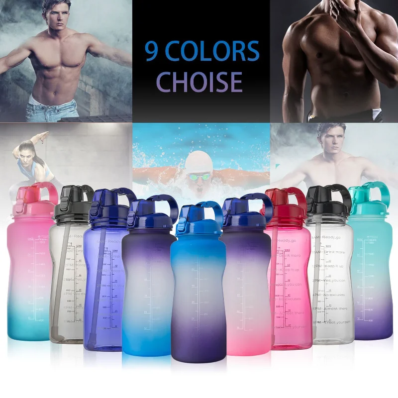 

2000ML Gallon Water Bottle Tritan Sports Drinking Bottles Leak Proof Seal School Straw Cups Tritan Drinkware BPA Free Kids Adult