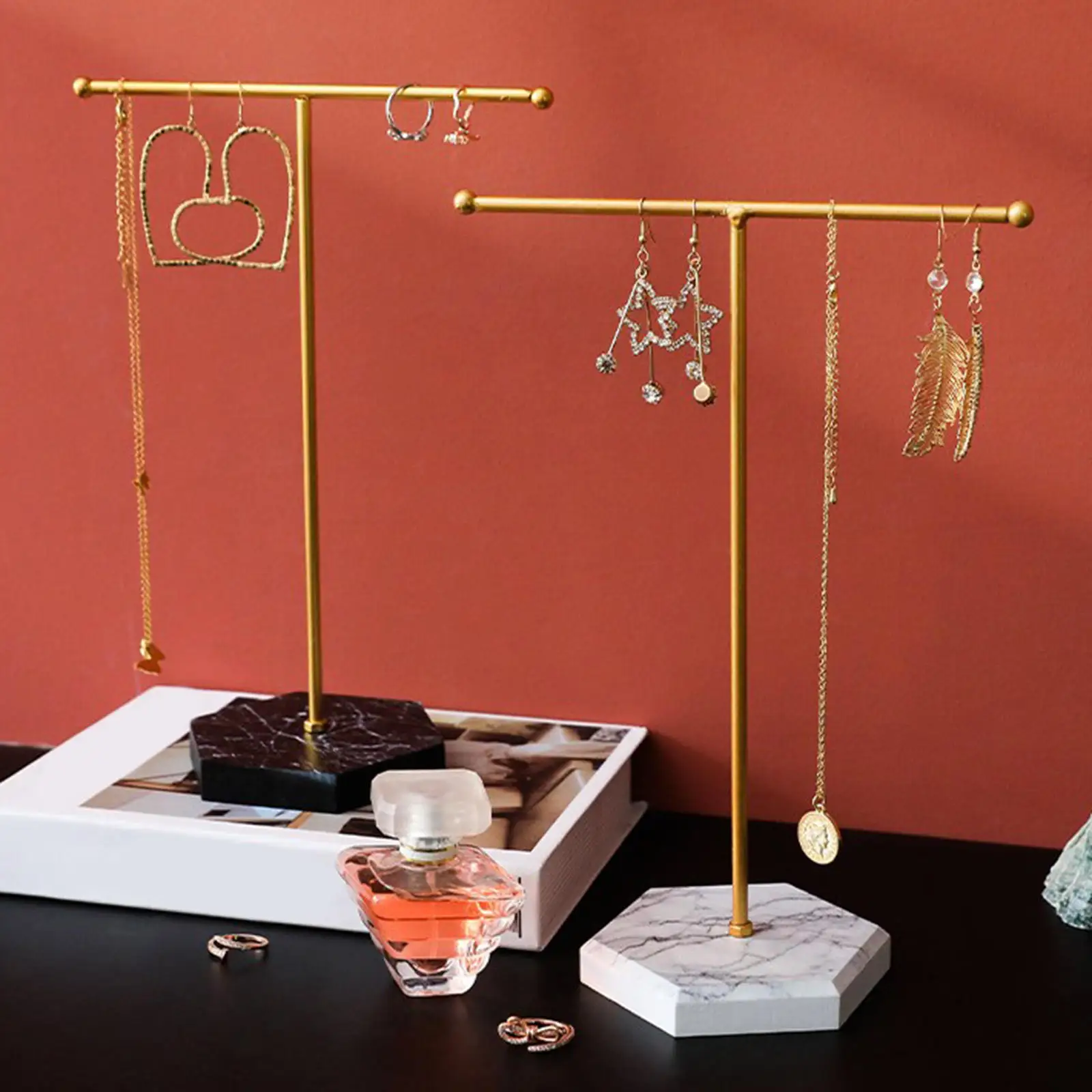 Metal Earring Display Stand T-shaped Earrings Ring Necklace Jewelry Organizer T-bar Watch Showing Shelf Holder Rack | Украшения и