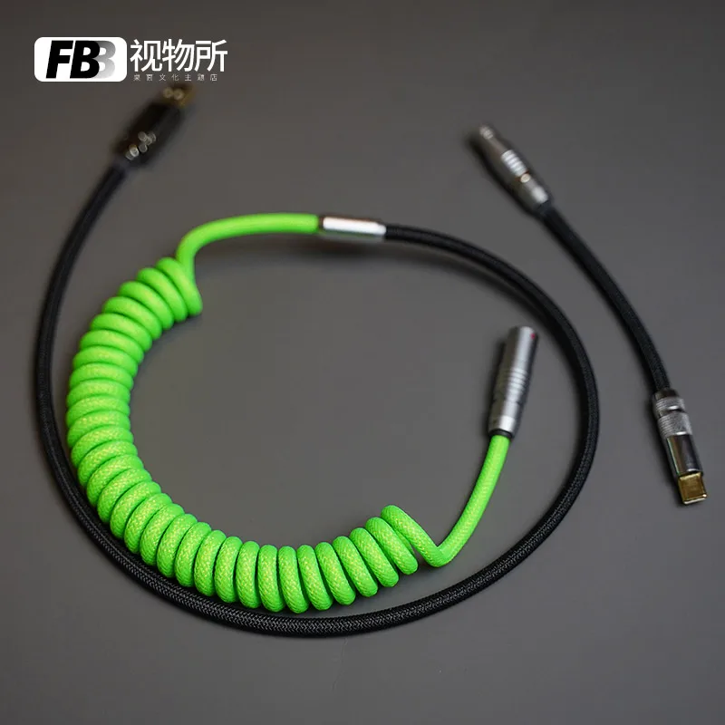FBB Cables Black-green Customized Mechanical Key Data Cable Customized Personalized Keyboard Cable Braided Spiral Mini Usb TypeC
