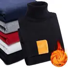 Мужская теплая водолазка, тонкий мягкий флисовый пуловер с высоким воротом, однотонный вязаный плотный свитер с золотым бархатом, зима 2020