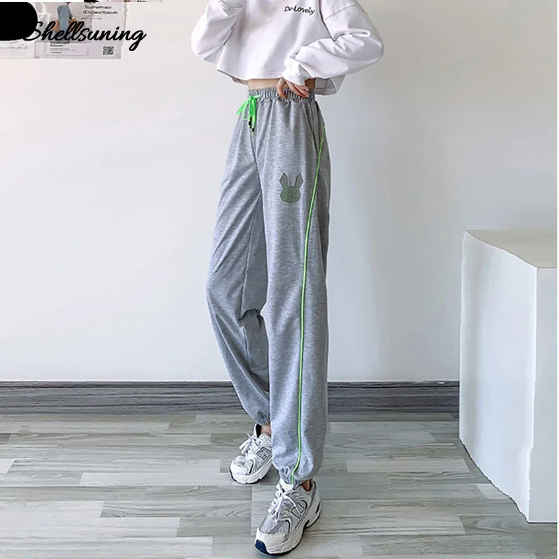 

Shellsuning Cartoon Printed Autumn Pants Women 2021 New Gray Wide Leg Sweat Pants Soft Casual Loose Baggy Female Grey Pants