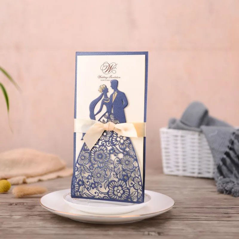 1 шт. образец синего лазерного выреза свадебные приглашения открытка для жениха и