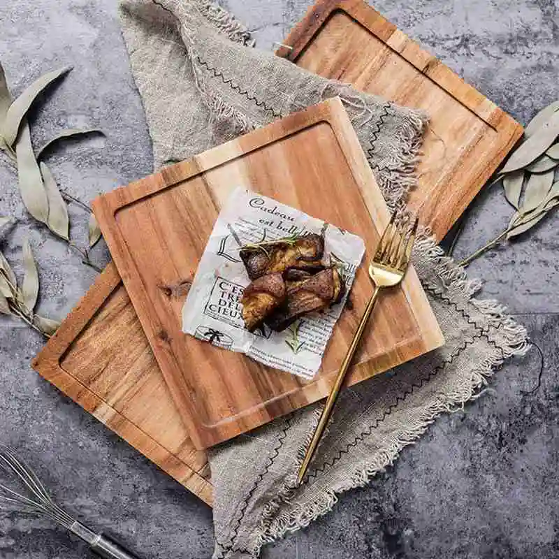 

Solid Western Food Plate Acacia Wooden Slate Steak Dishes Fruit Saucer Tray Dessert Dinner Breakfast Plate Restaurant Tableware