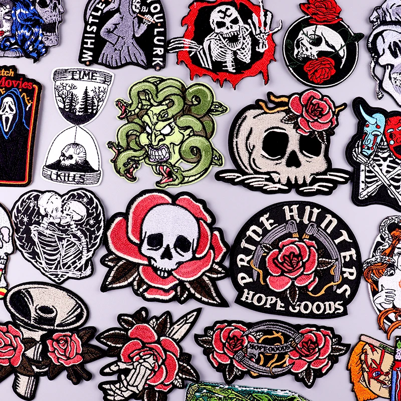 

Hippie Patch Iron On Patches On Clothes Punk Skull Embroidered Patches For Clothing Stickers Sewing Stripes For Clothes Applique
