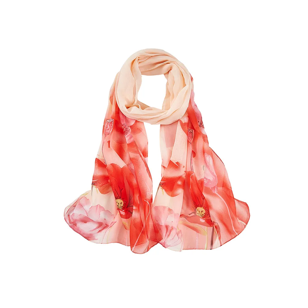 Женский шифоновый шарф шаль Длинный мягкий с принтом пляжное полотенце