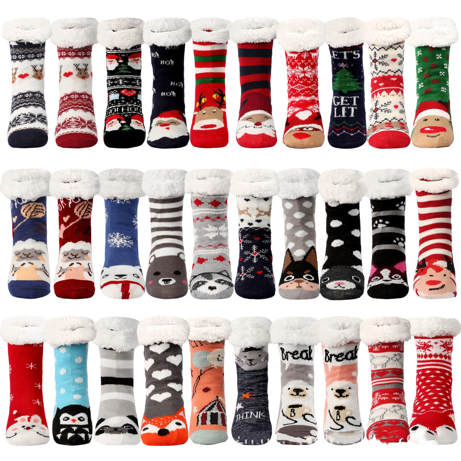 Женские пушистые зимние носки-тапочки Нескользящие теплые флисовые Носки с