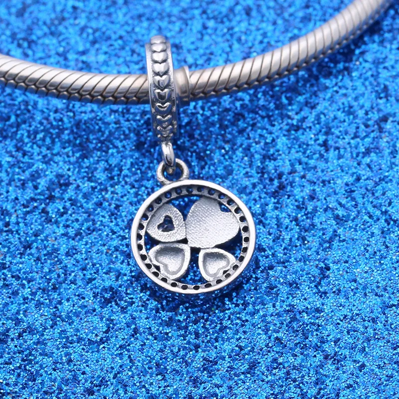 

Genuine 925 Sterling Silver Bead Charm Hearts Of Love With Crystal Pendant Beads Fit pandora Bracelet & Necklace Diy Jewelry