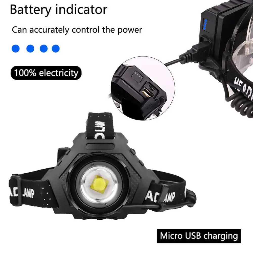 

XHP70LED Headlight Camping USB Rechargeable Fishing Scalable Zoom With Power Output Function Head Lamp Glare Flashlight