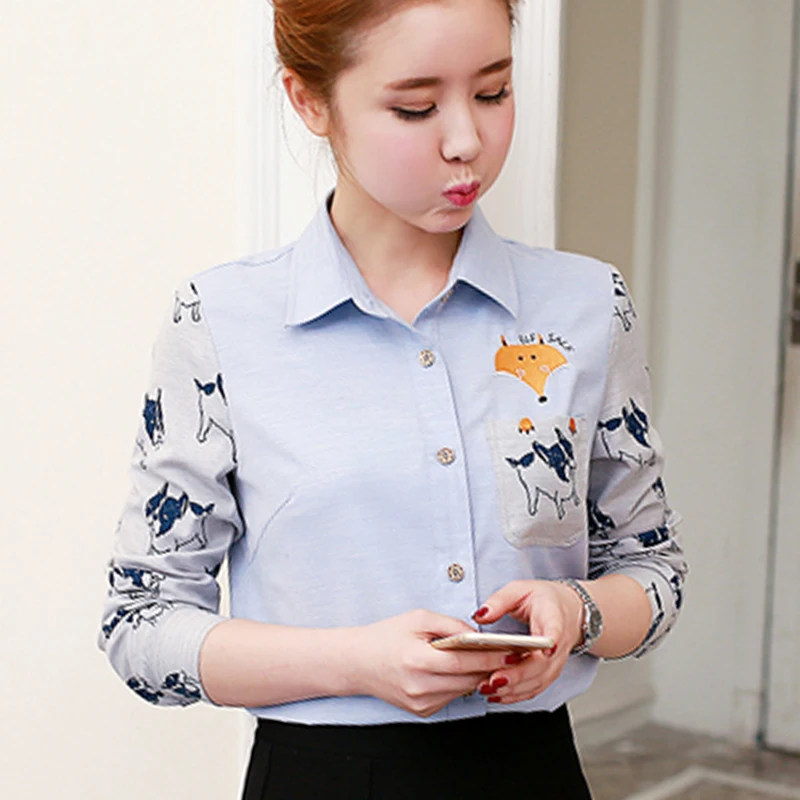 Осень 2019 Повседневная Женская блузка с длинным рукавом рисунком вечерние одежда