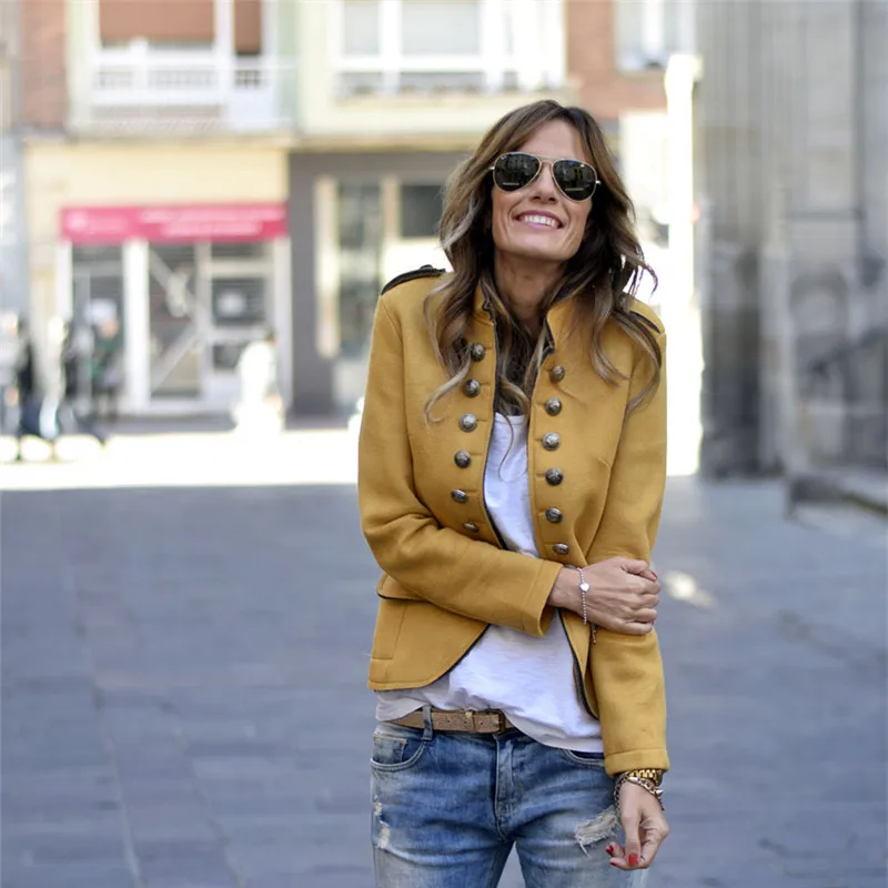 Женский блейзер желтый приталенный пиджак Корейская верхняя одежда размера плюс