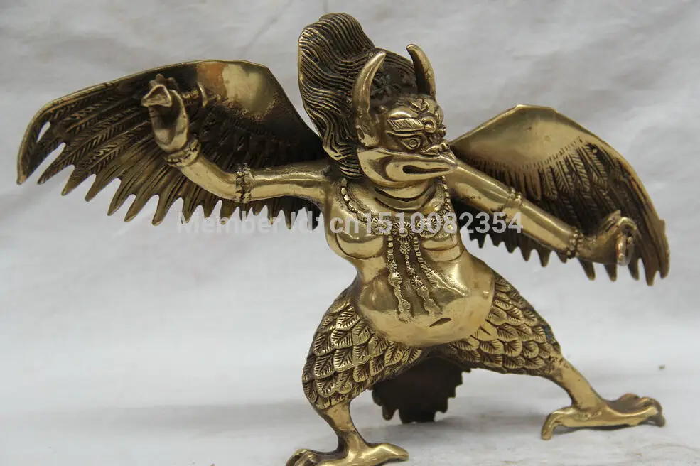 9" Tibet Buddhism Brass station Winged Garuda Bird Eagle Buddha Statue sculpture | Statues & Sculptures