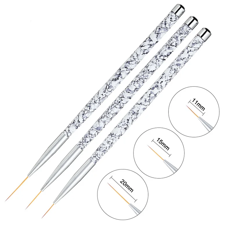 

3PCS Nail Art Line Painting Pen 3D Tips 11/15/20mm DIY Acrylic UV Gel Brushes Drawing Kit Marble Pattern French Design Nail Tool