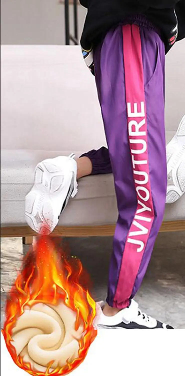 velvet purple Детская Одежда для танцев в стиле хип-хоп для девочек; брюки для бега; брюки для детей; уличная одежда для школьников; спортивные штаны-шаровары в полоску; Новинка - Color: velvet purple