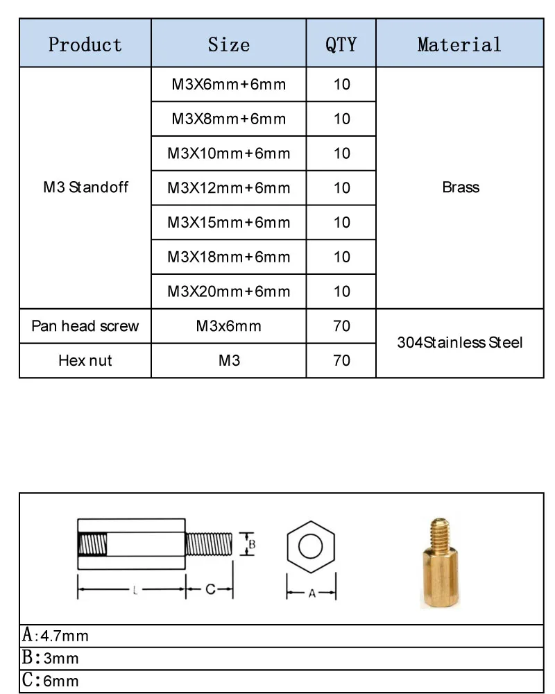 М3 Штекерный шестигранный латунный торцевой болт гайка Резьбовая Опора печатная