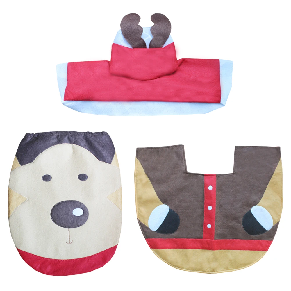 

Christmas Toilet Cover Toilet Seat Cover And Rug Bathroom Set Christmas Decoration Decor For Bathroom Santa Snowman Elf Elk