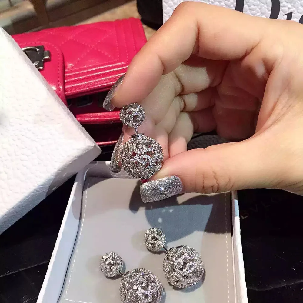 Серьги гвоздики с фианитом двумя шариками|brand stud earrings|stud earringsearrings free |