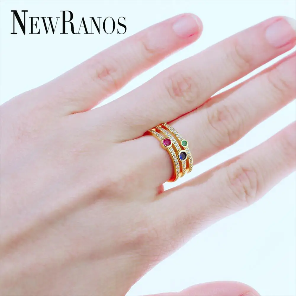 Newranos Многослойные женские кольца красочные радужные циркониевые Роскошные