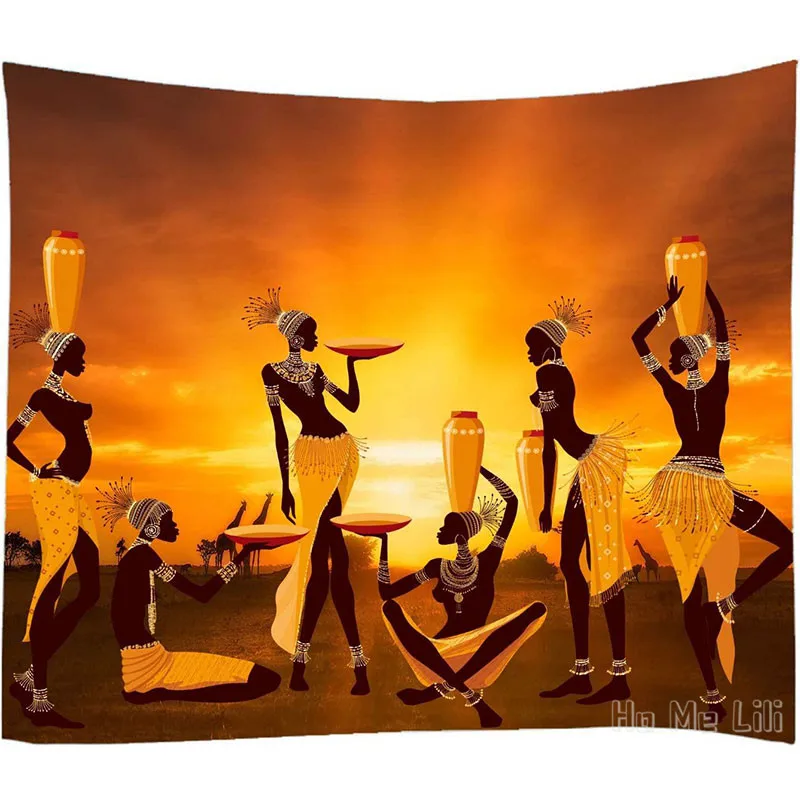 

African Tribal Woman Orange Print Fabric Wall Art Beach By Ho Me Lili Tapestry Decorative For Hall Dormitory Living Room