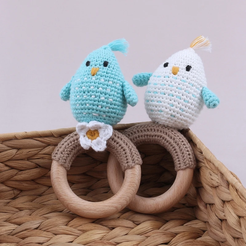 

Baby Wooden Teether Ring DIY Crochet Animal Rattle Infant Teething Nursing Soother Molar Toys for Newborn Shower Gifts