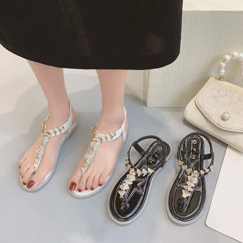 

Low Sandals Woman Leather Clear Heels Beach Shoes All-Match Flip Flops Platform 2021 Summer Suit Female Beige Low-heeled Girls C
