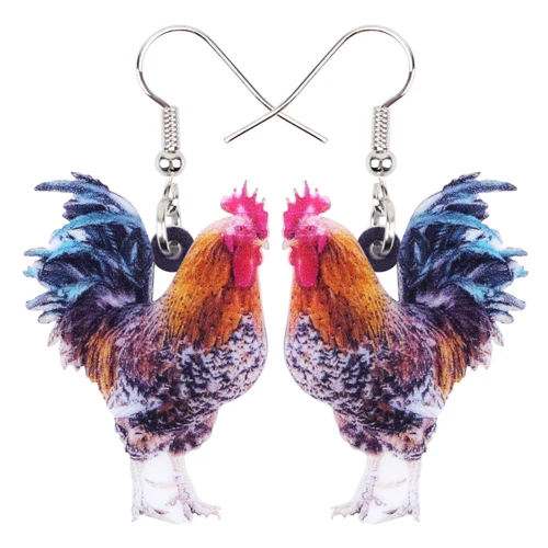 Multicolor WEVENI, акриловые цветочные серьги курица, длинные висячие серьги, новинка, фермерские украшения для женщин, девочек, Мультяшные животные, подвески - Окраска металла: Multicolor