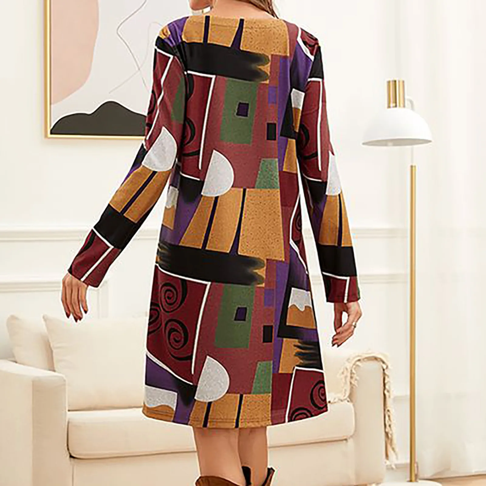 Элегантные платья женское модное свободное Платье средней длины с принтом и