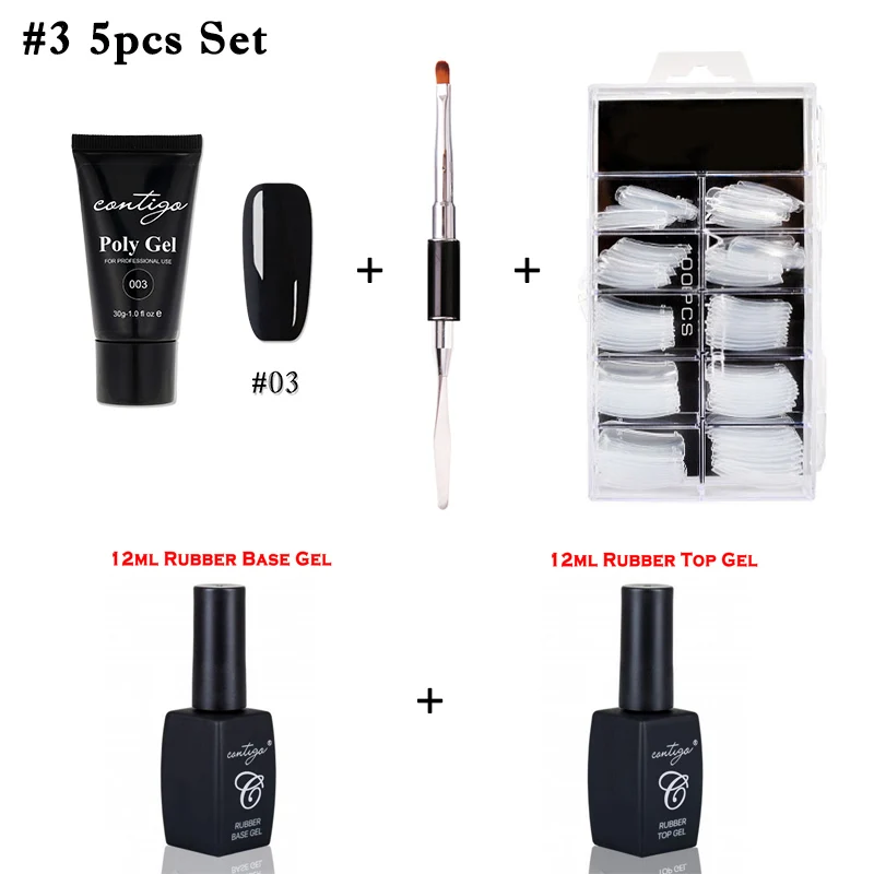 03-5pcs Набор из полигеля Contigo для наращивания ногтей, полигель, 10 цветов, набор УФ-акриловых гелей для ногтей, резиновая основа и верхнее покрытие для дизайна ногтей, решение для скольжения - Цвет: 03-5pcs