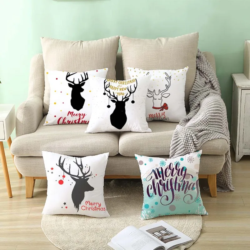 

Lovely Elk Deer Christmas Cushion Cover Decorative Throw Pillow Xmas New Year Decor Home Decoration Polyester Pillowcase