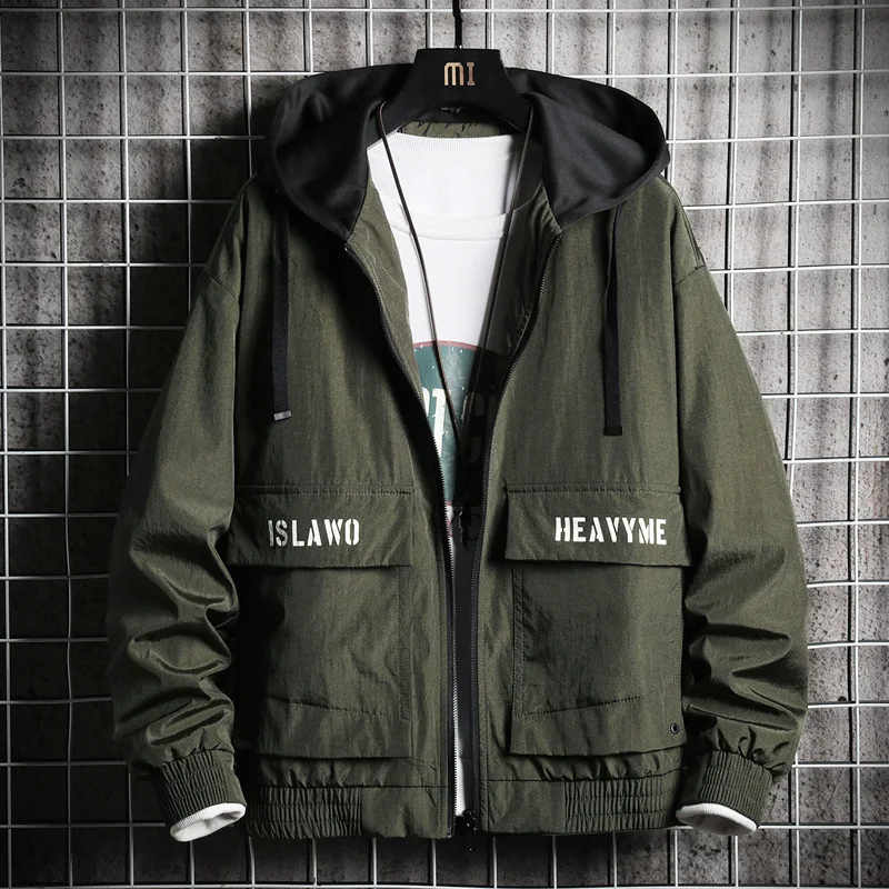 Мужская однотонная куртка с капюшоном осенне-Весенняя Свободная верхняя одежда