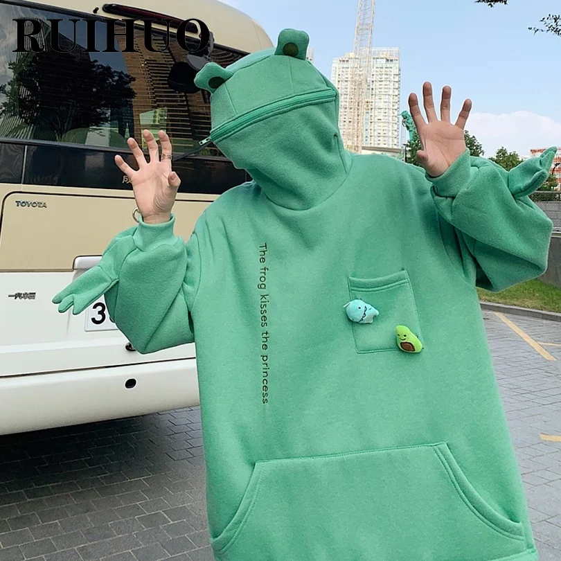 

RUIHUO Pullover Frog Hoodie Men Hip Hop Clothes For Men Hoodie Sweatshirt M-2XL 2023 Spring New Arrivals