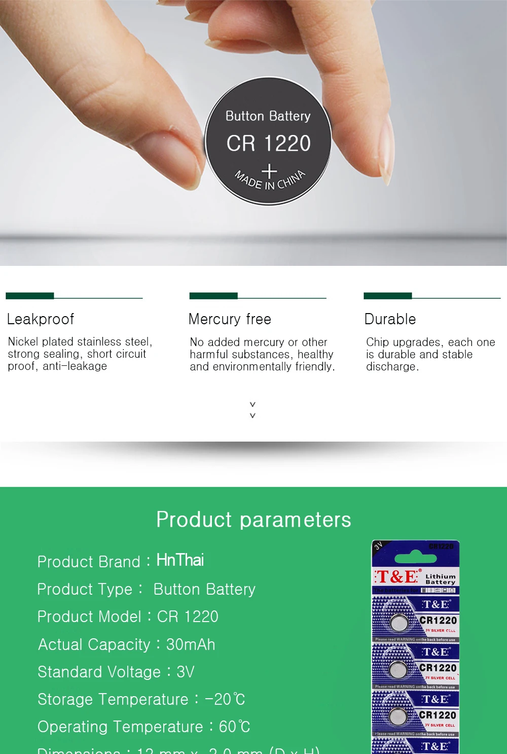 5PCS CR1220 3V Lithium Button Battery BR1220 LM1220 DL1220 CR 1220 L04 Coin Cell Batteries For Watch Remote Toys; 30mAh Battery