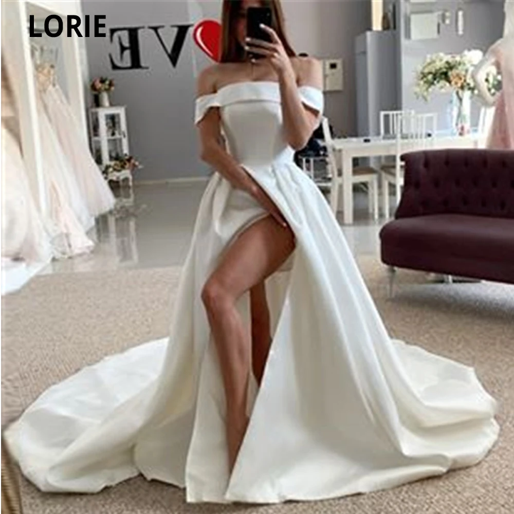 

LORIE атласные пляжные свадебные платья с открытыми плечами и вырезом лодочкой
