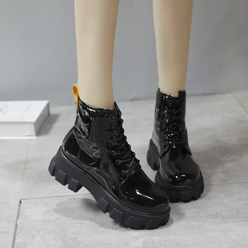 Fujin/женские ботинки Повседневные женские водонепроницаемые из лакированной кожи