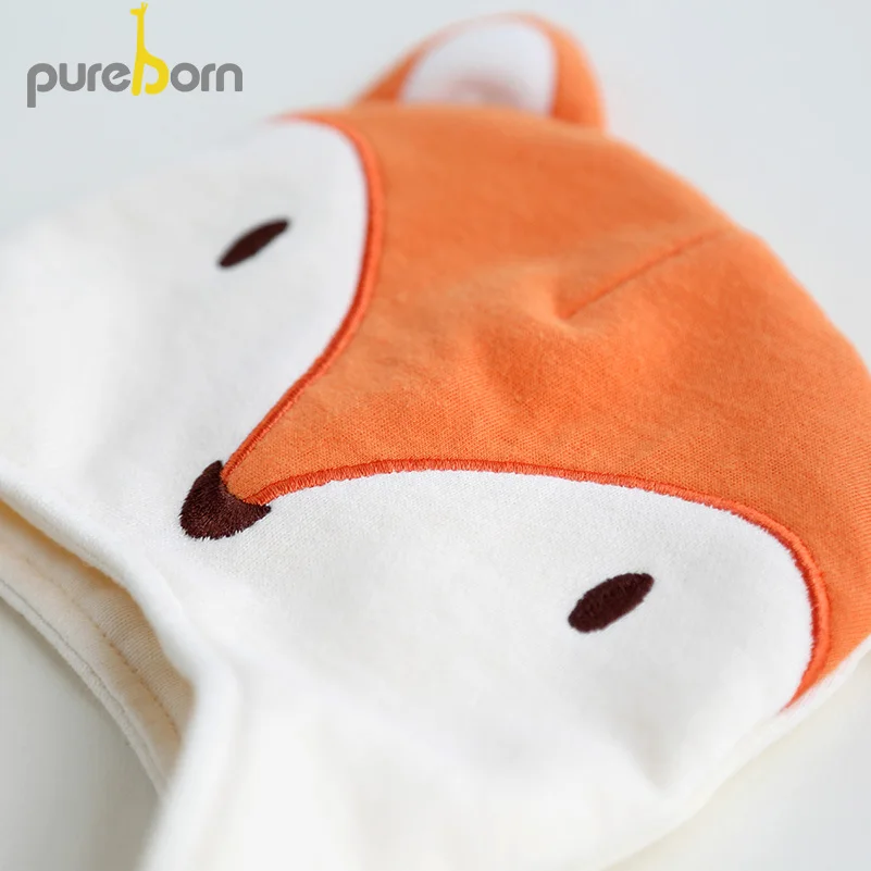 Pureborn новорожденный младенец мультфильм лиса хлопок шапки для маленьких мальчиков и девочек весна осень фотографии волос мяч повседневные теплые шапки