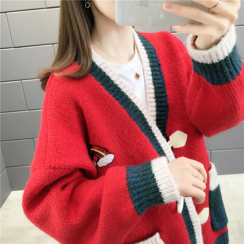 

Lazy knit sweater ladies cardigan 2020 autumn new Korean loose red sweater jacket spring and autumn outfits
