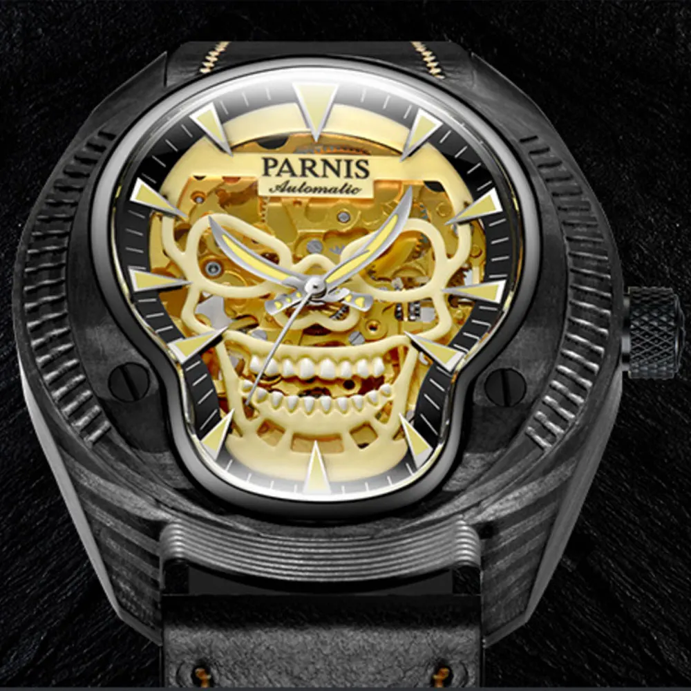 Роскошный бренд parnis Commander Series светящийся Мужской стальной Чехол кожаный ремешок