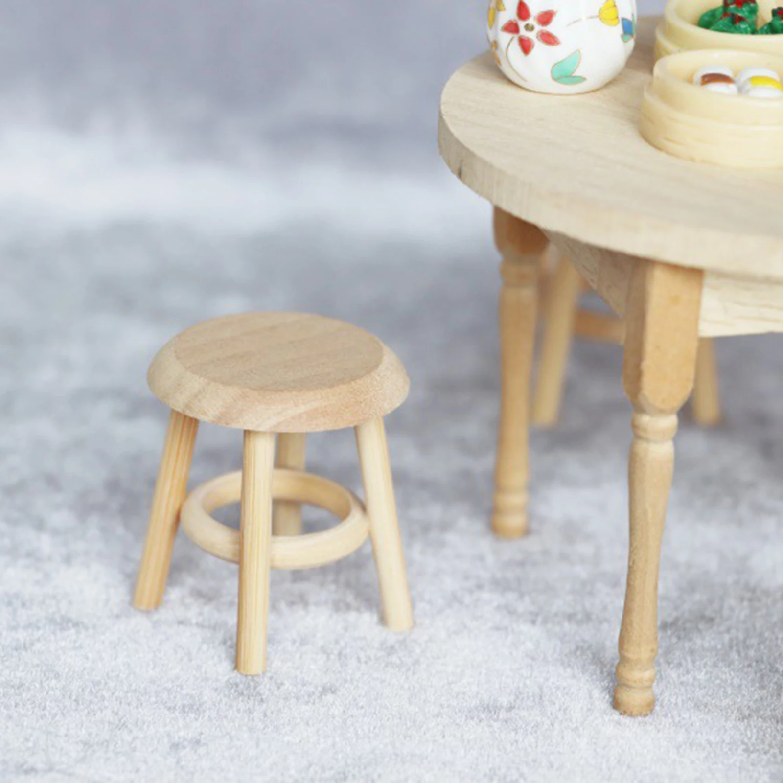

1:12 Dollhouse Kitchen Dining Room Furniture Round Wooden Stool Decoration
